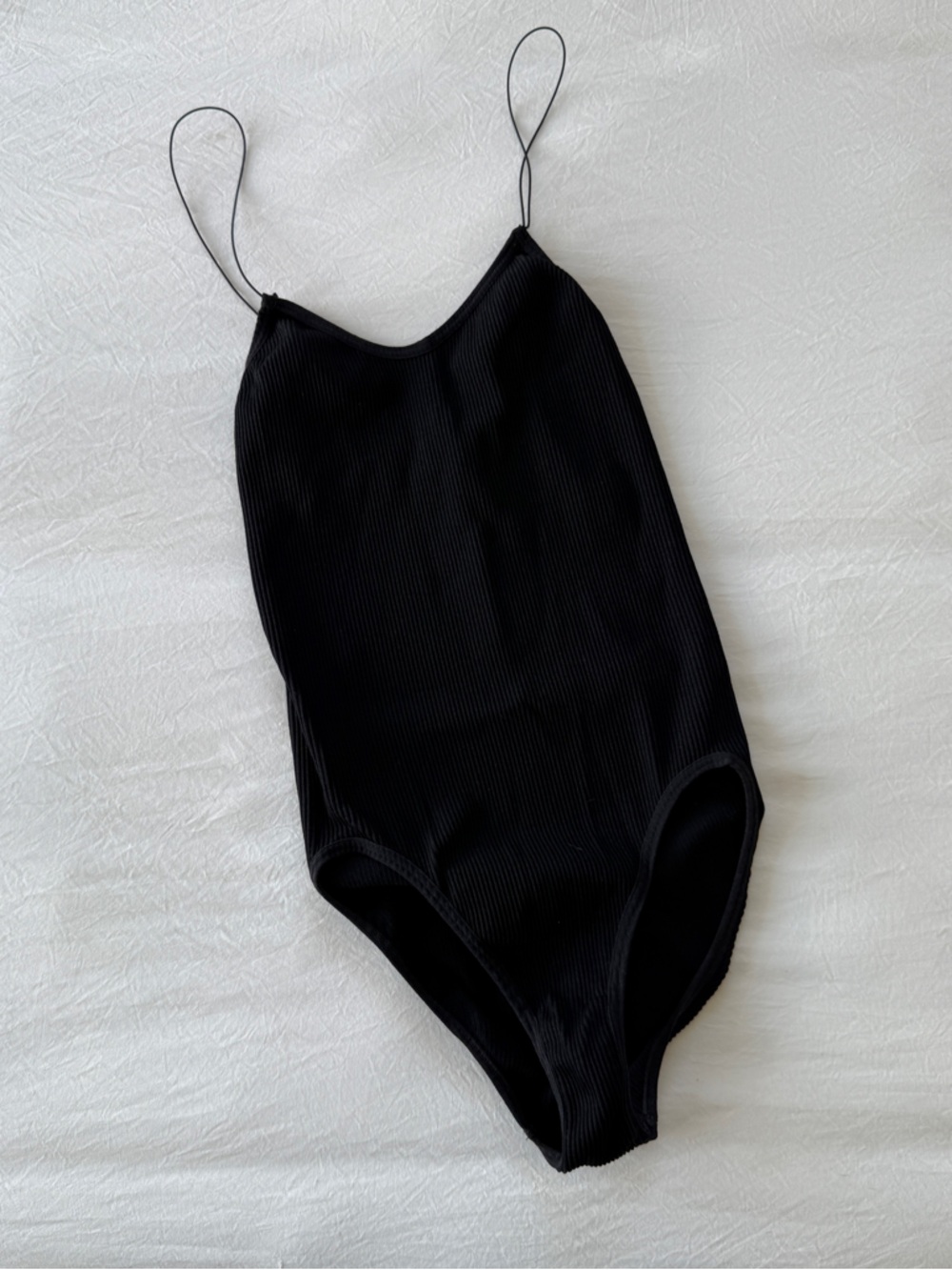 Urban Outfitters Black Ribbed Spaghetti-Strap Bodysuit